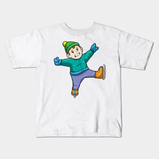 Boy at Ice skating with Hat Kids T-Shirt